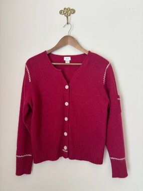 ALPS Vintage Red Lambswool Angora Cardigan Sweater Medium Cozy Winter